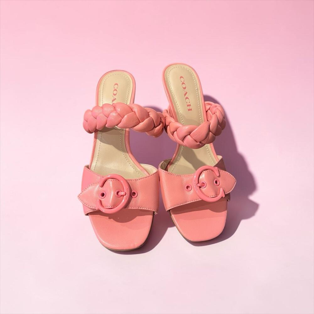 Coach Mollie kitten-heel sandals in a vibrant taffy pink leather Women’s 8